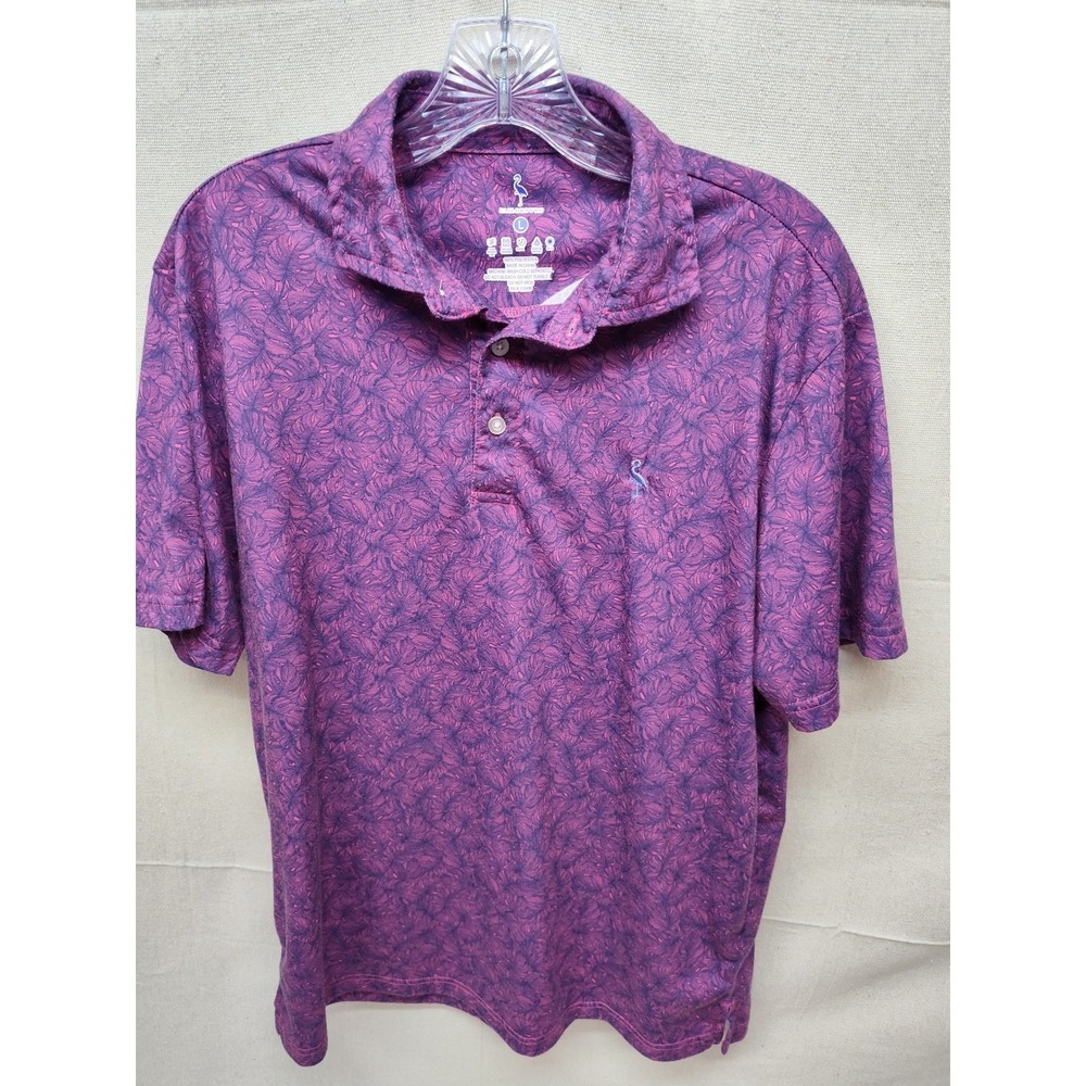 TailorByrd Mens Large Purple Tropical Monstera Leaf Performance Golf Polo Shirt